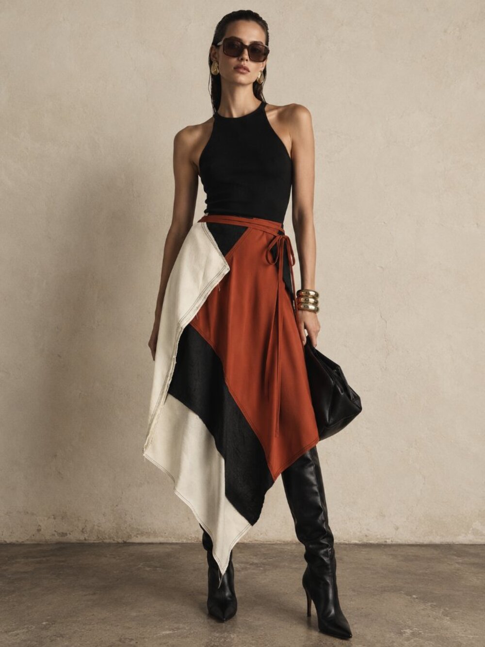 NWT JW Anderson Asymmetric Patchwork Linen Colorblock Midi Skirt